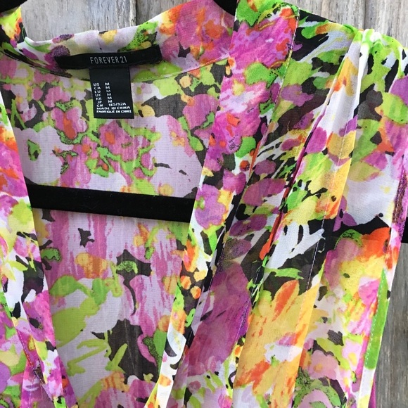 Forever 21 Sheer Bright Floral Abstract Pattern Sleeveless Blouse Medium - Picture 4 of 7
